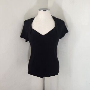 Grace Black Ribbed Twisted Knit Top Women's Size XL